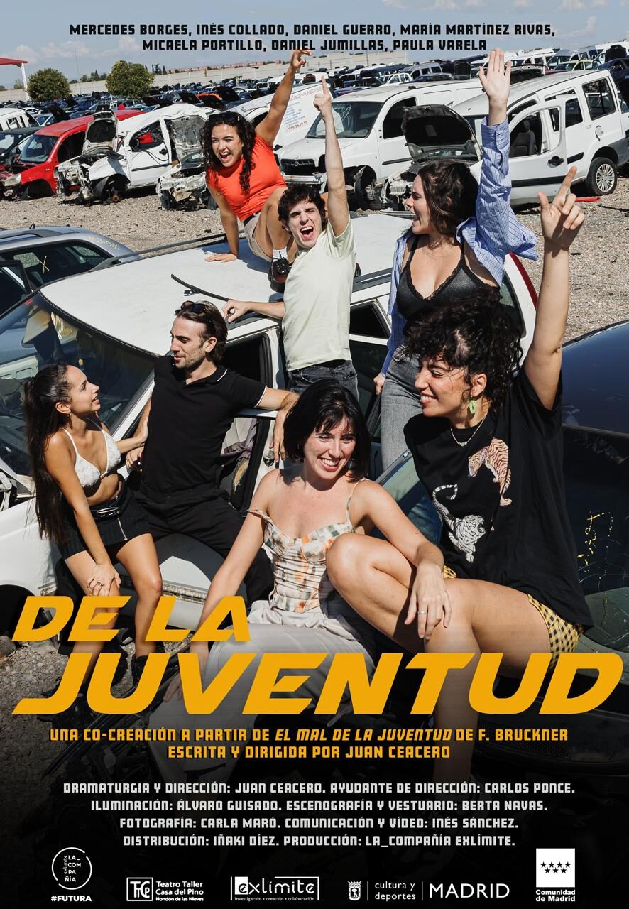 cartel de de la juventud: ocho intérpretes sobre los coches de un desguace